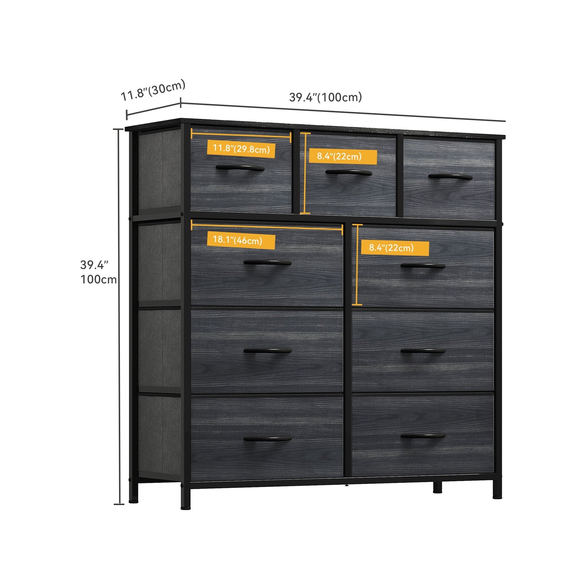 Commode de chambre moderne à 9 tiroirs avec tour de rangement