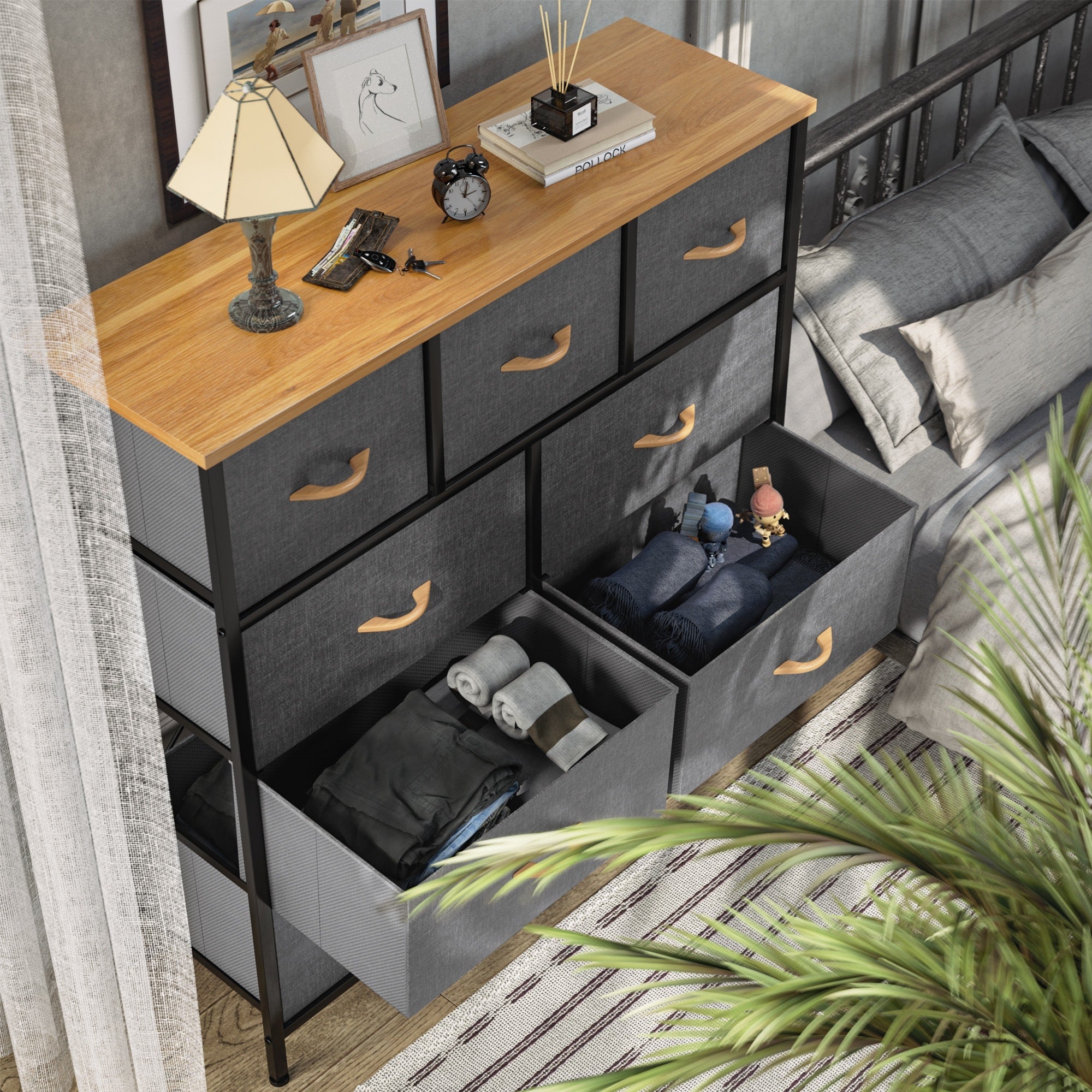 Commode de chambre moderne à 9 tiroirs avec tour de rangement