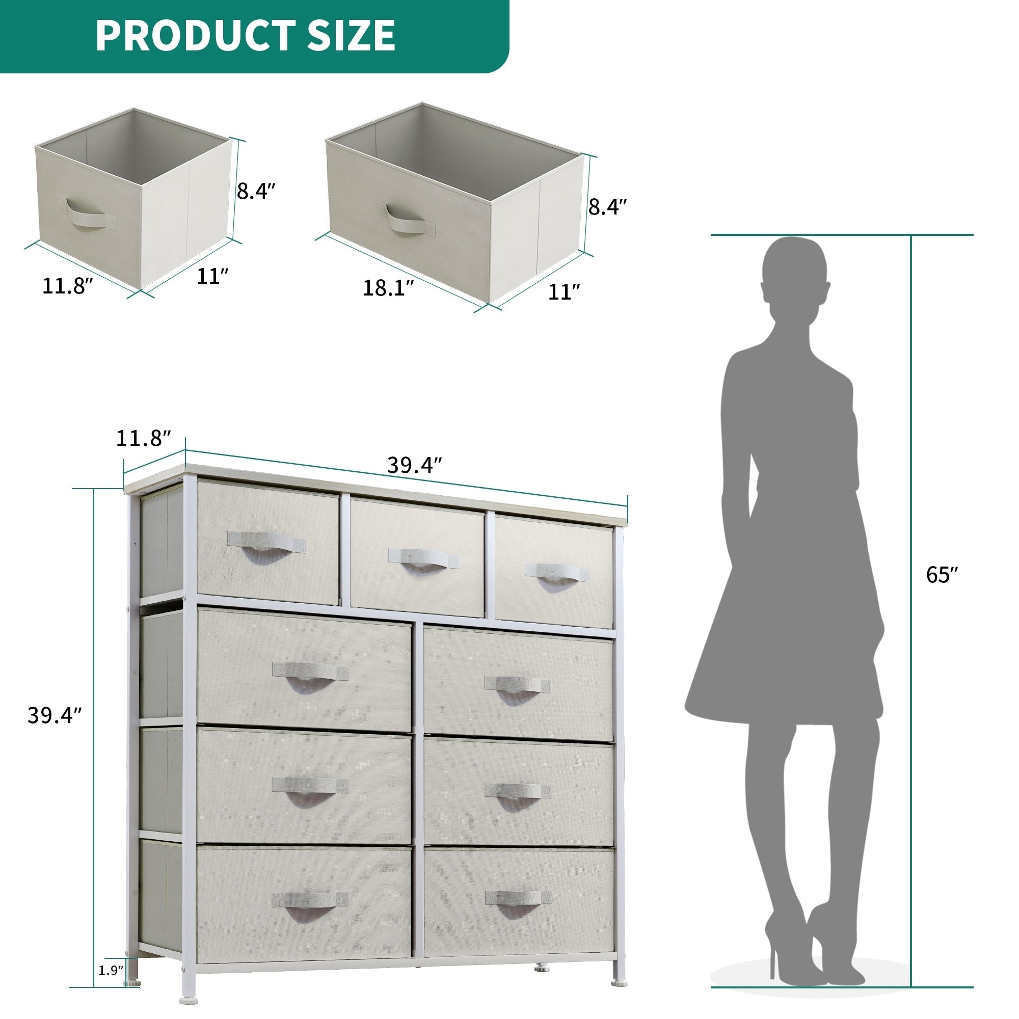 Commode de chambre moderne à 9 tiroirs avec tour de rangement