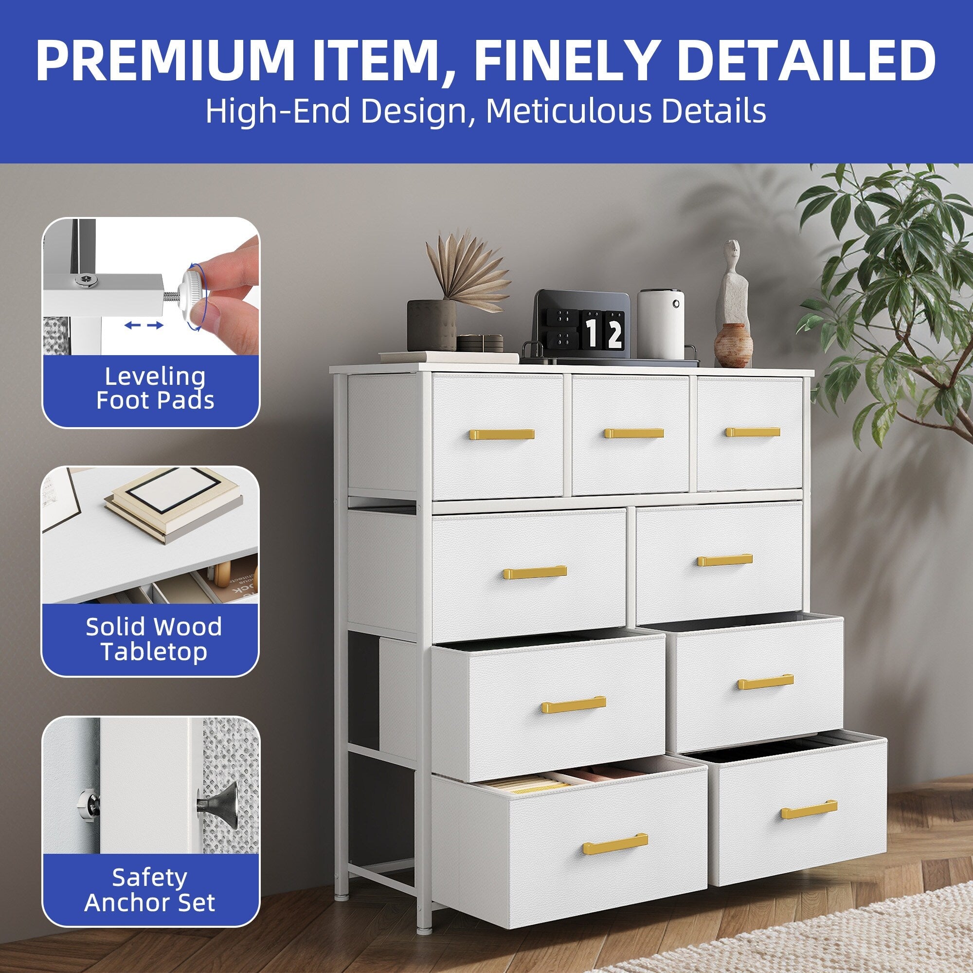 Commode de chambre moderne à 9 tiroirs avec tour de rangement