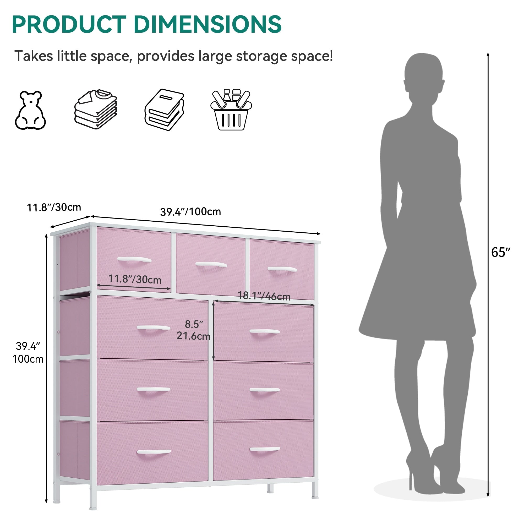 Commode de chambre moderne à 9 tiroirs avec tour de rangement