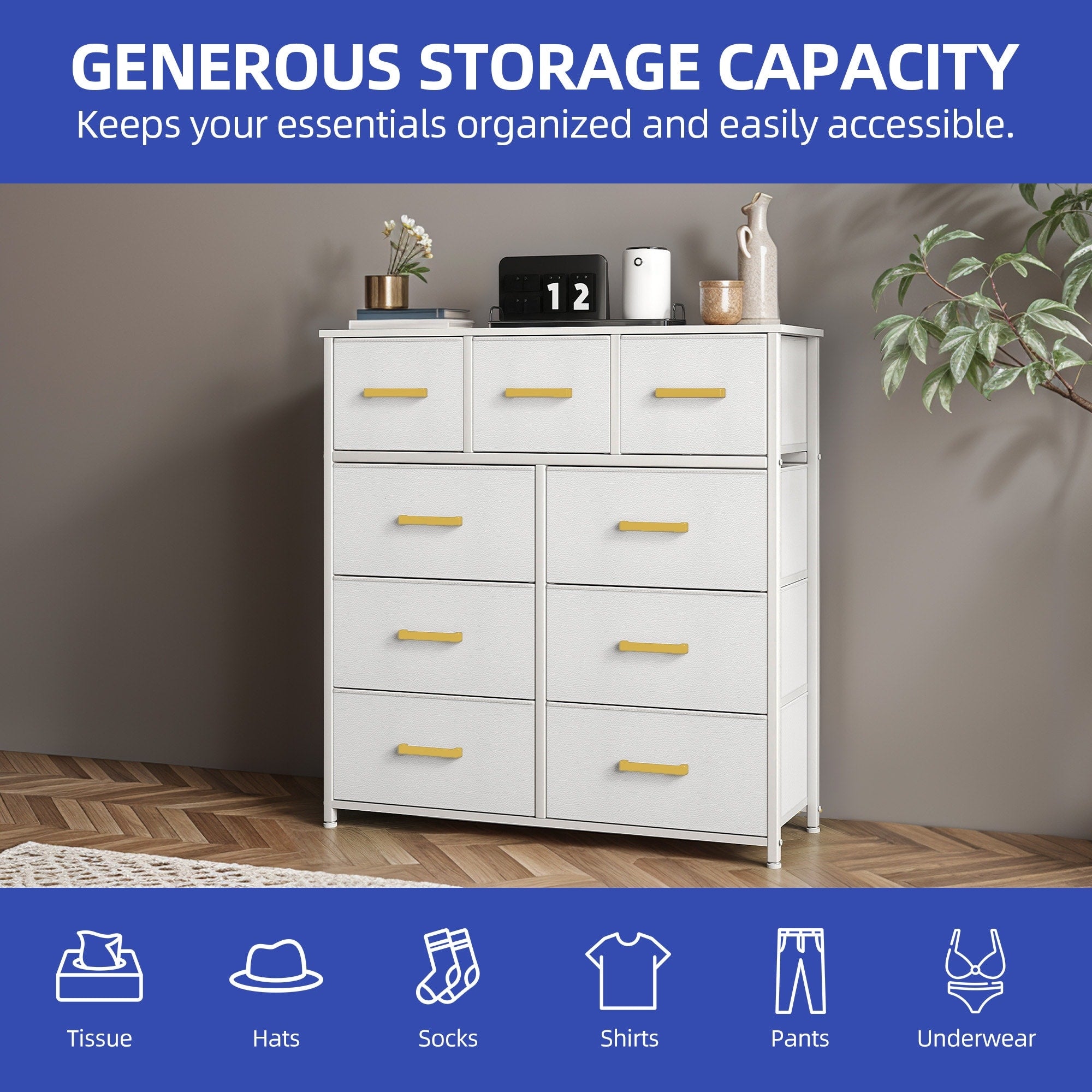Commode de chambre moderne à 9 tiroirs avec tour de rangement