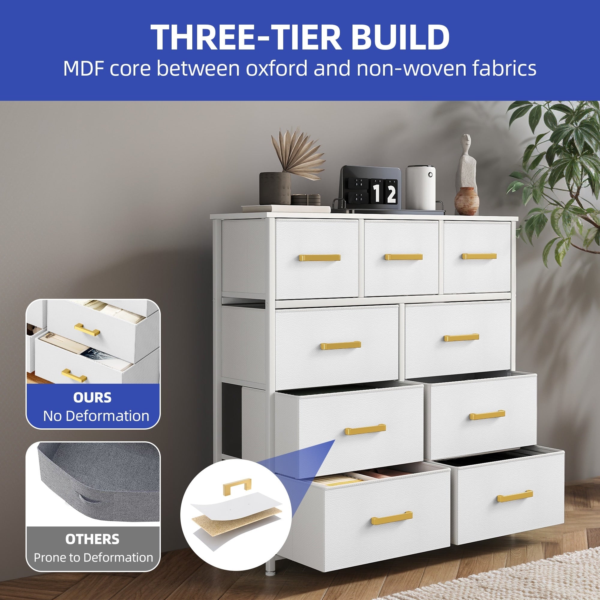 Commode de chambre moderne à 9 tiroirs avec tour de rangement