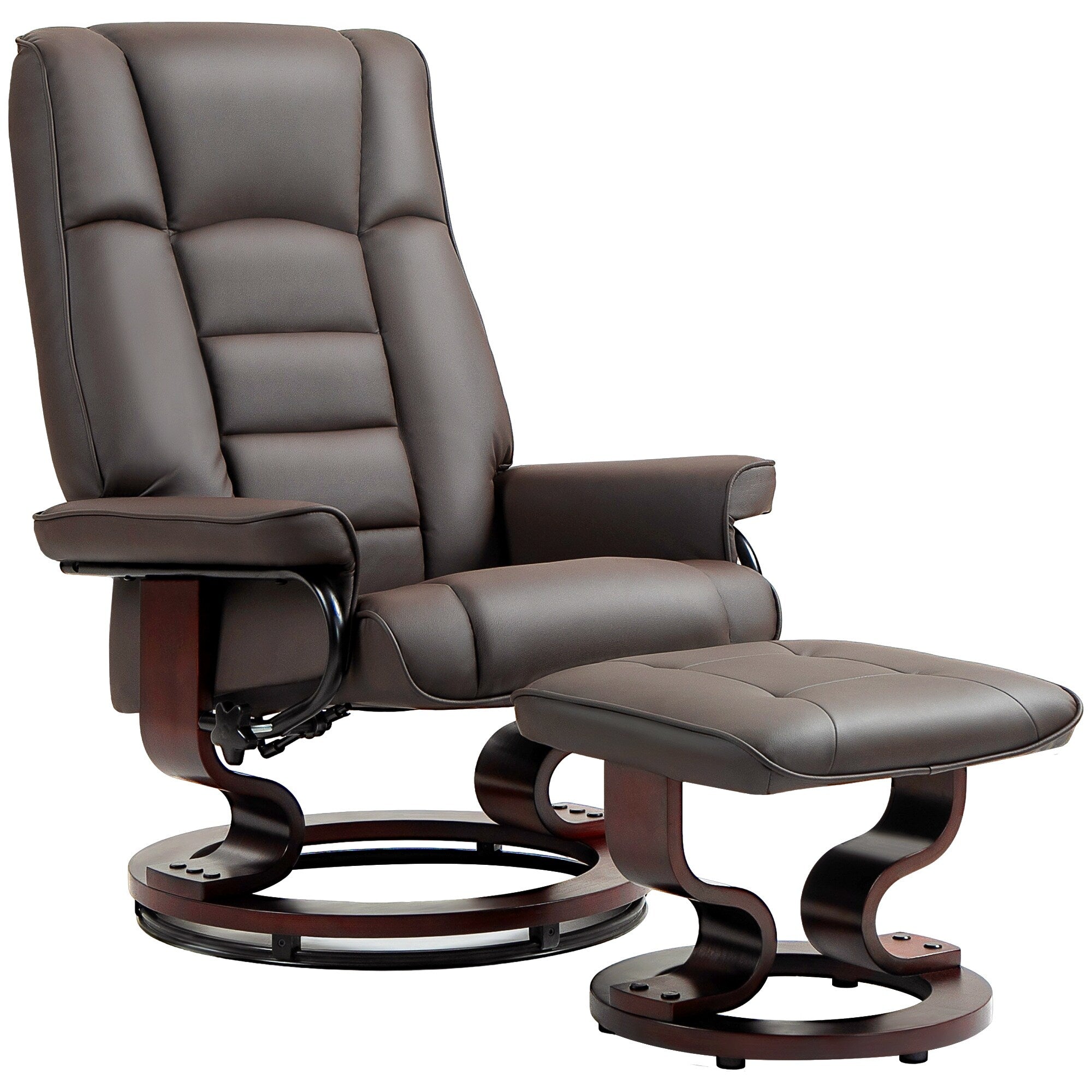 Chaise de bureau moderne à dossier réglable, pivotante à 360°, inclinable et manuelle, avec cadre en bois et repose-pieds