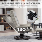 Chaise de bureau moderne à dossier réglable, pivotante à 360°, inclinable et manuelle, avec cadre en bois et repose-pieds