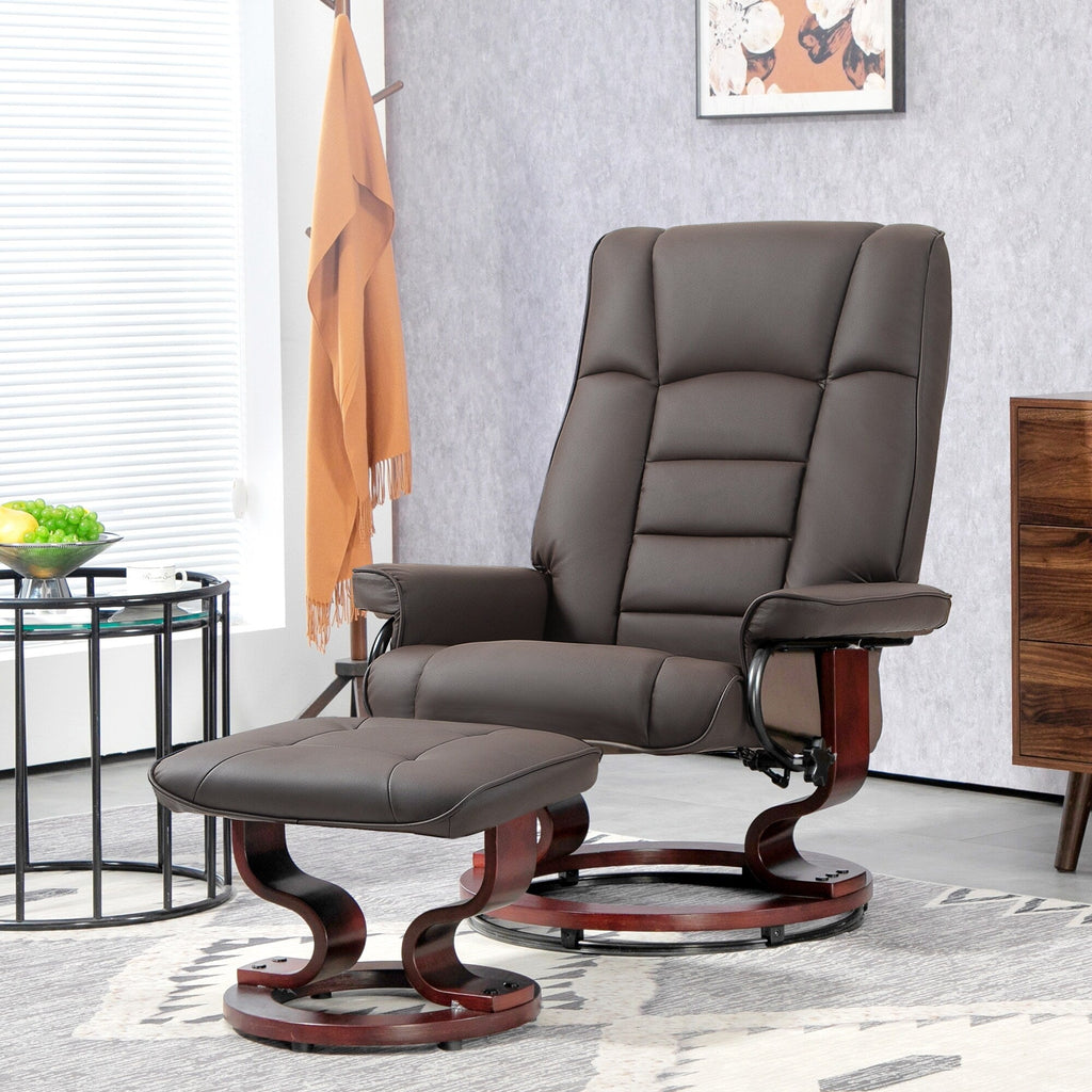 Chaise de bureau moderne à dossier réglable, pivotante à 360°, inclinable et manuelle, avec cadre en bois et repose-pieds