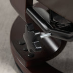 Chaise de bureau moderne à dossier réglable, pivotante à 360°, inclinable et manuelle, avec cadre en bois et repose-pieds