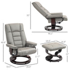 Chaise de bureau moderne à dossier réglable, pivotante à 360°, inclinable et manuelle, avec cadre en bois et repose-pieds