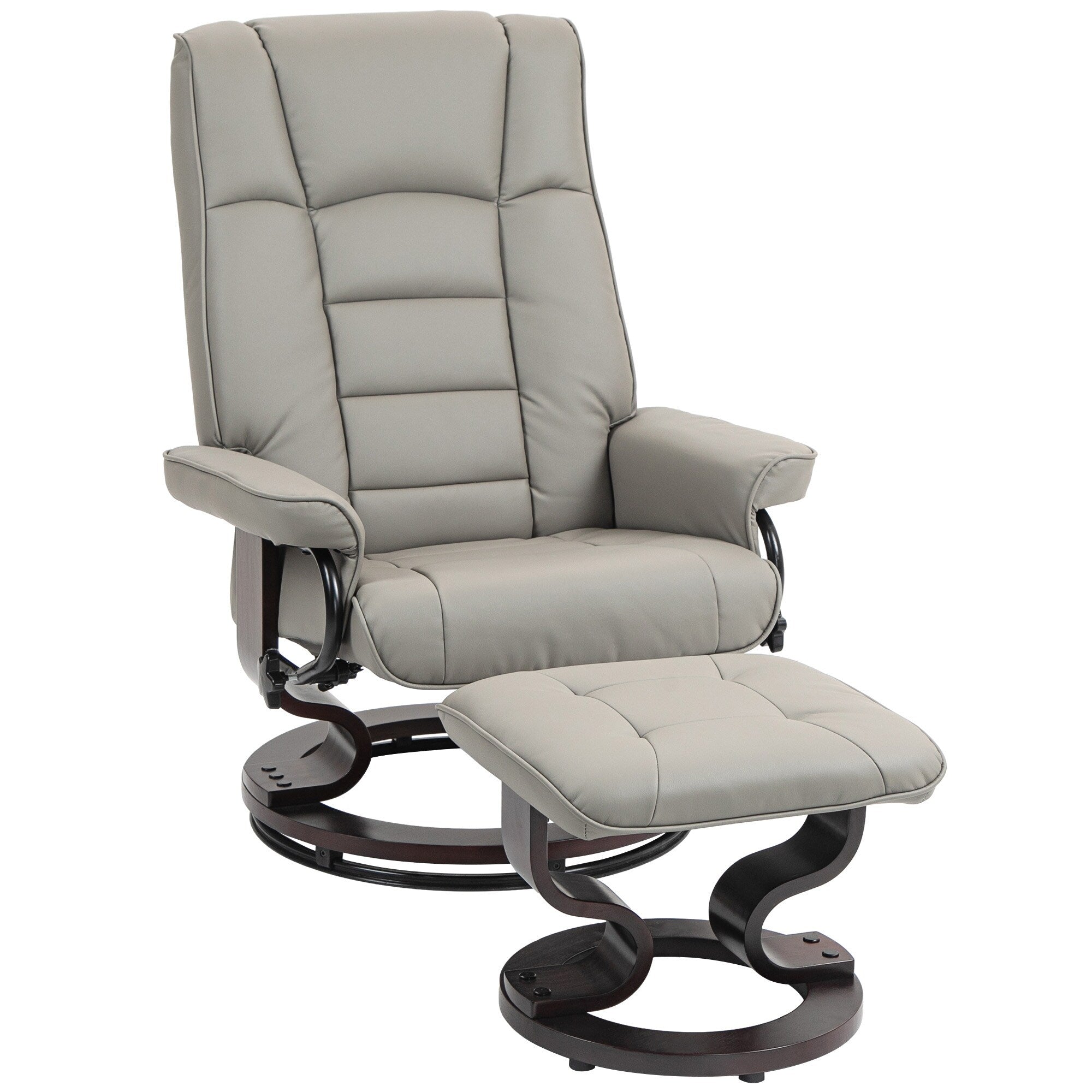 Chaise de bureau moderne à dossier réglable, pivotante à 360°, inclinable et manuelle, avec cadre en bois et repose-pieds
