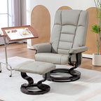 Chaise de bureau moderne à dossier réglable, pivotante à 360°, inclinable et manuelle, avec cadre en bois et repose-pieds
