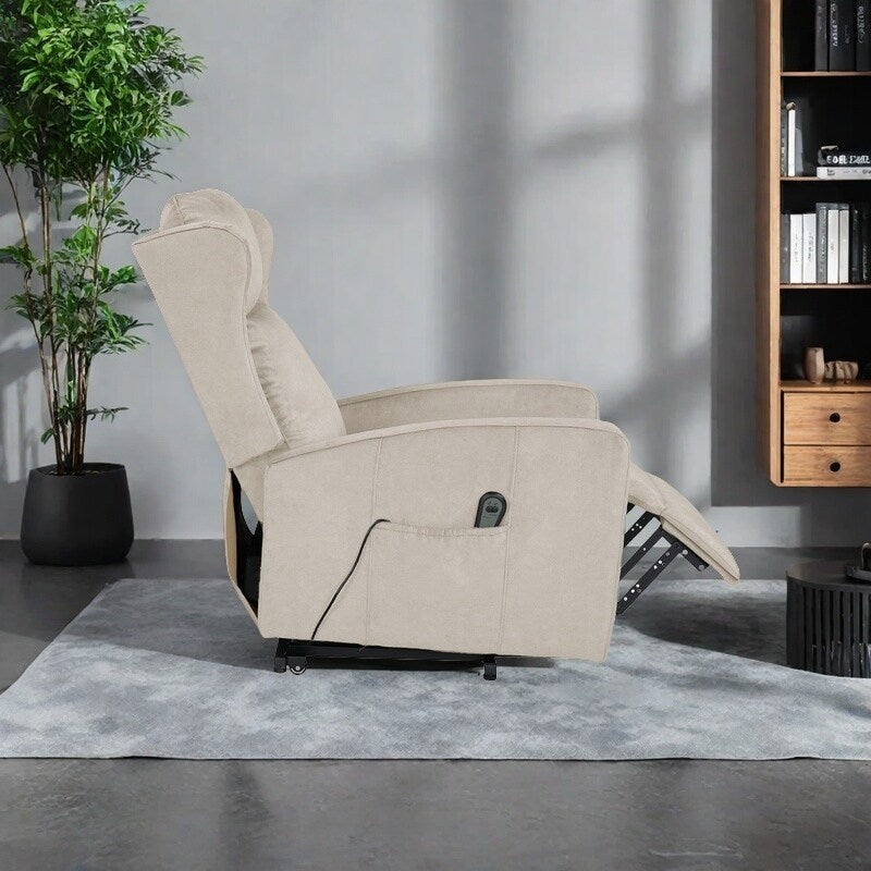 Fauteuil inclinable électrique réglable et moderne en lin, avec télécommande, poche latérale et repose-pieds télescopique