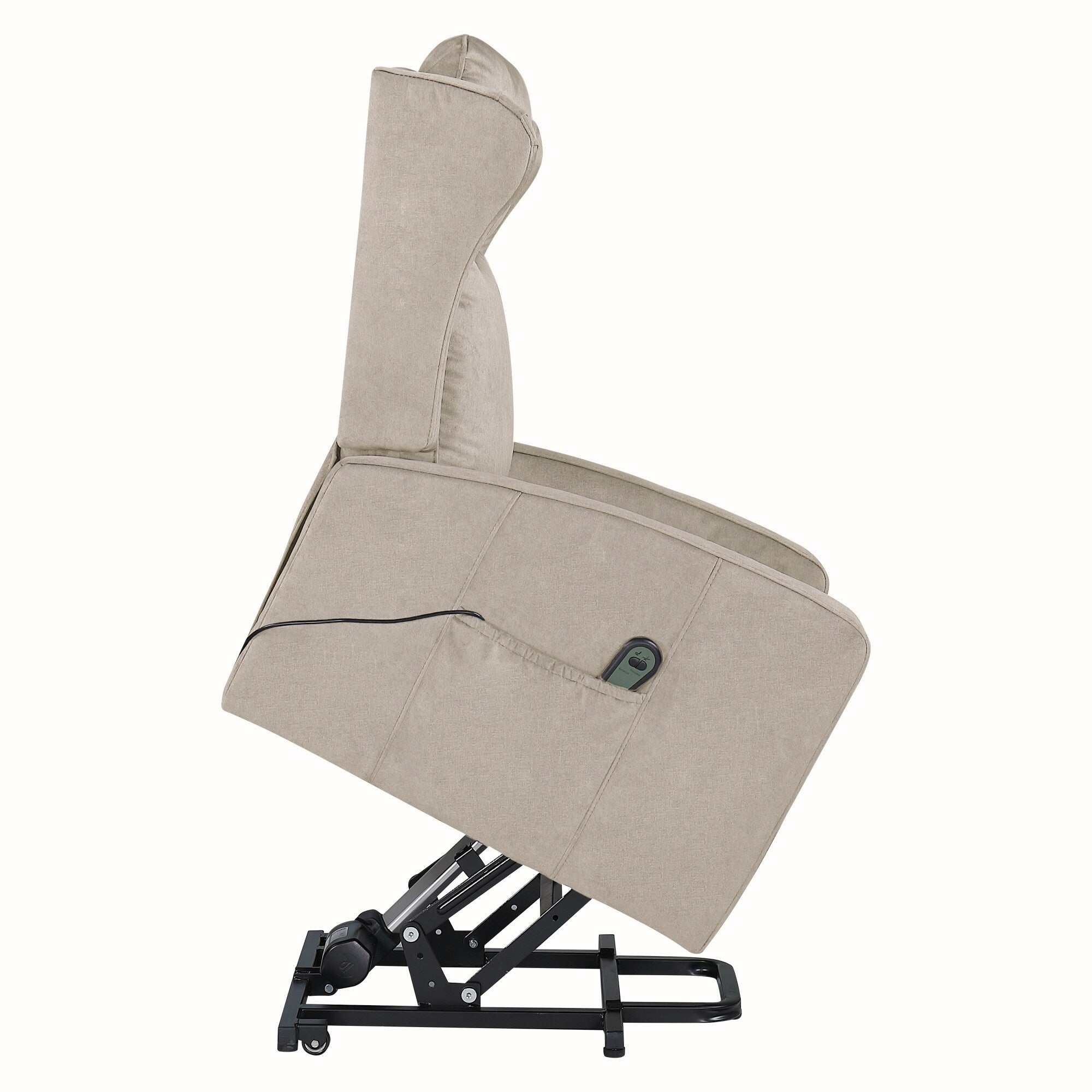 Fauteuil inclinable électrique réglable et moderne en lin, avec télécommande, poche latérale et repose-pieds télescopique