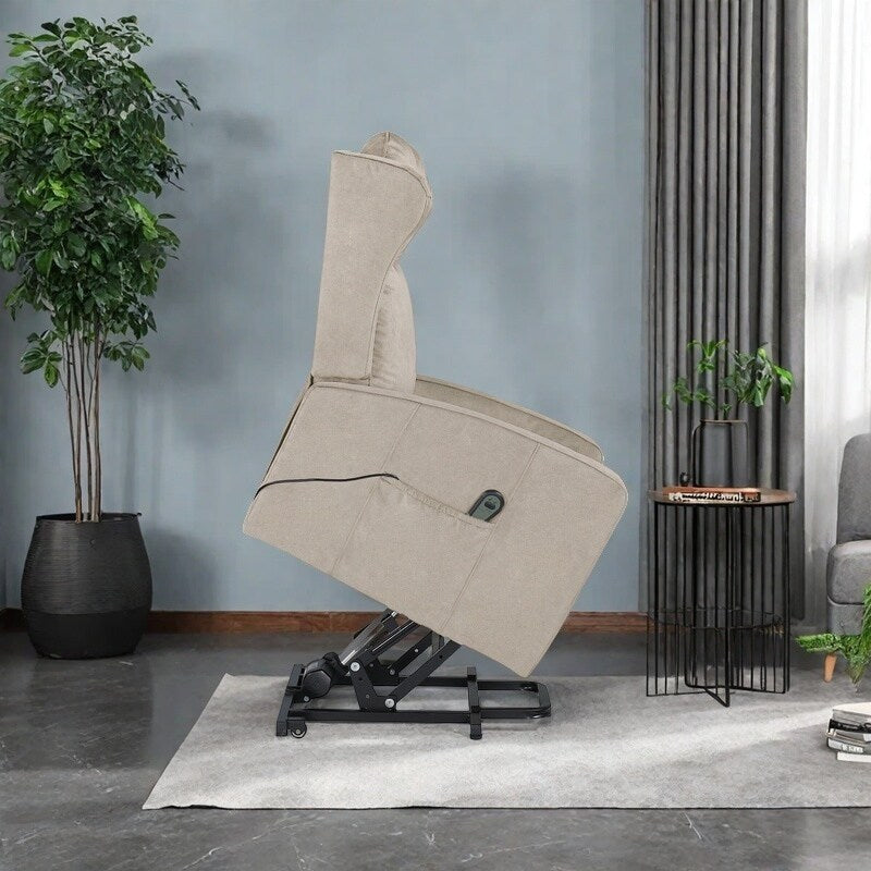 Fauteuil inclinable électrique réglable et moderne en lin, avec télécommande, poche latérale et repose-pieds télescopique