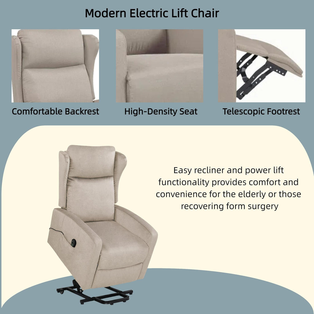 Fauteuil inclinable électrique réglable et moderne en lin, avec télécommande, poche latérale et repose-pieds télescopique
