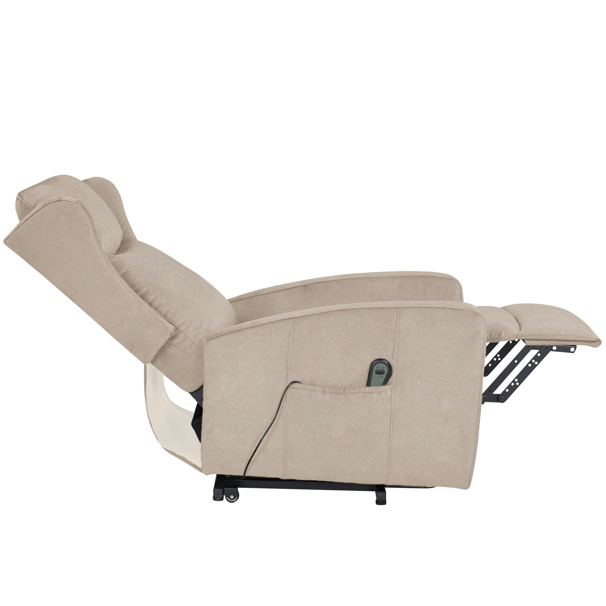 Fauteuil inclinable électrique réglable et moderne en lin, avec télécommande, poche latérale et repose-pieds télescopique