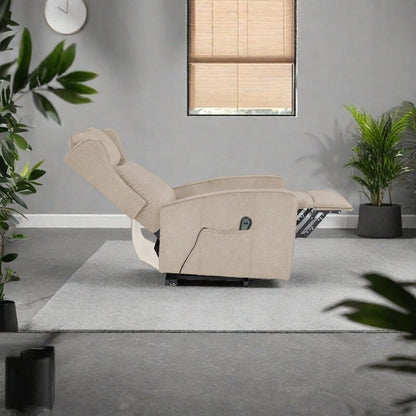Fauteuil inclinable électrique réglable et moderne en lin, avec télécommande, poche latérale et repose-pieds télescopique