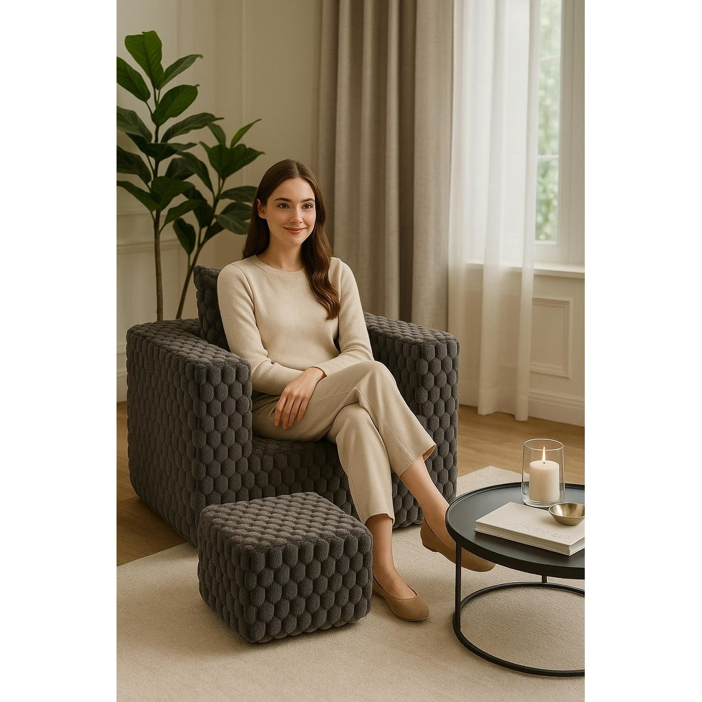 Canapé moderne en velours côtelé avec pouf