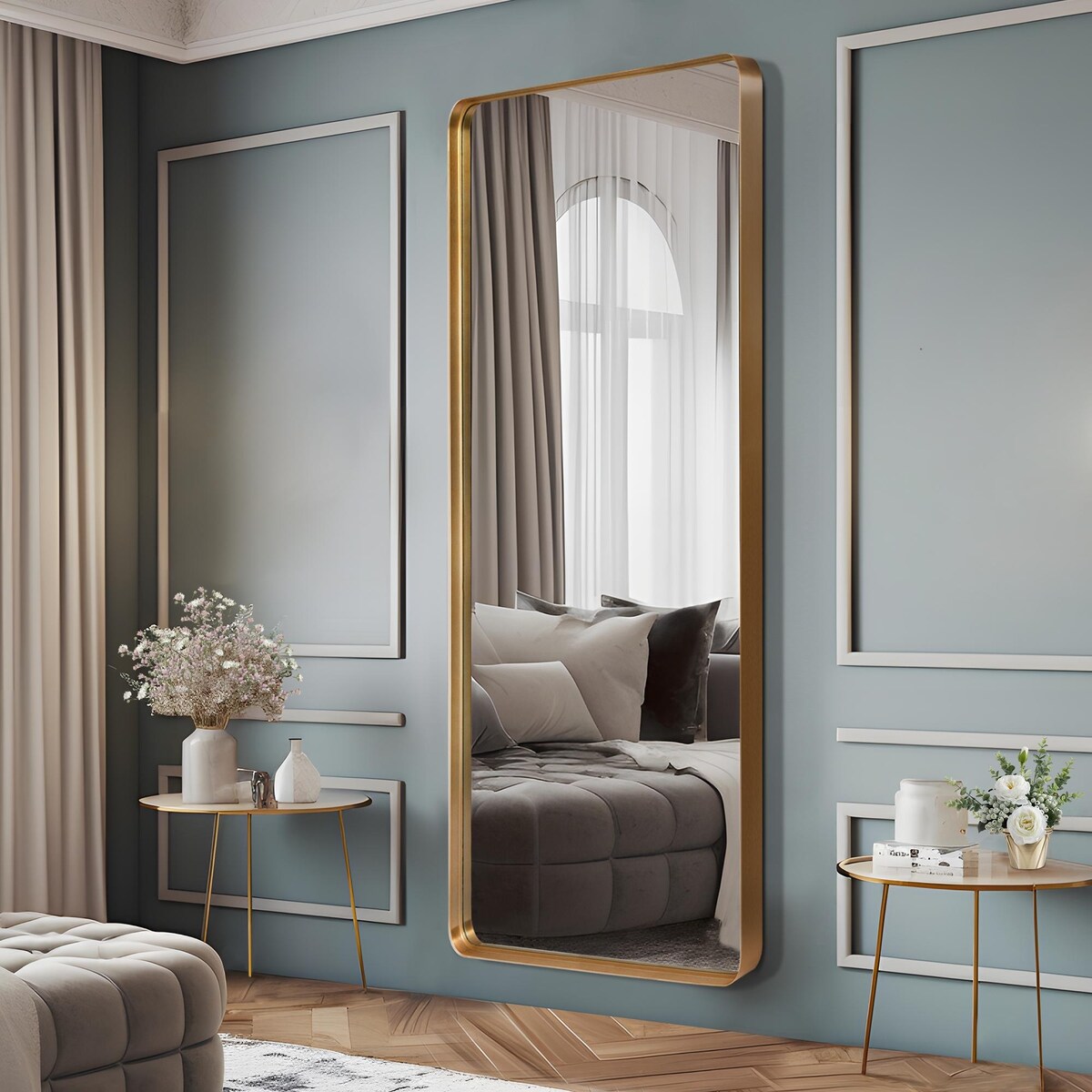 Miroir mural rectangulaire profond moderne en alliage d'aluminium - 71 x 28 cm