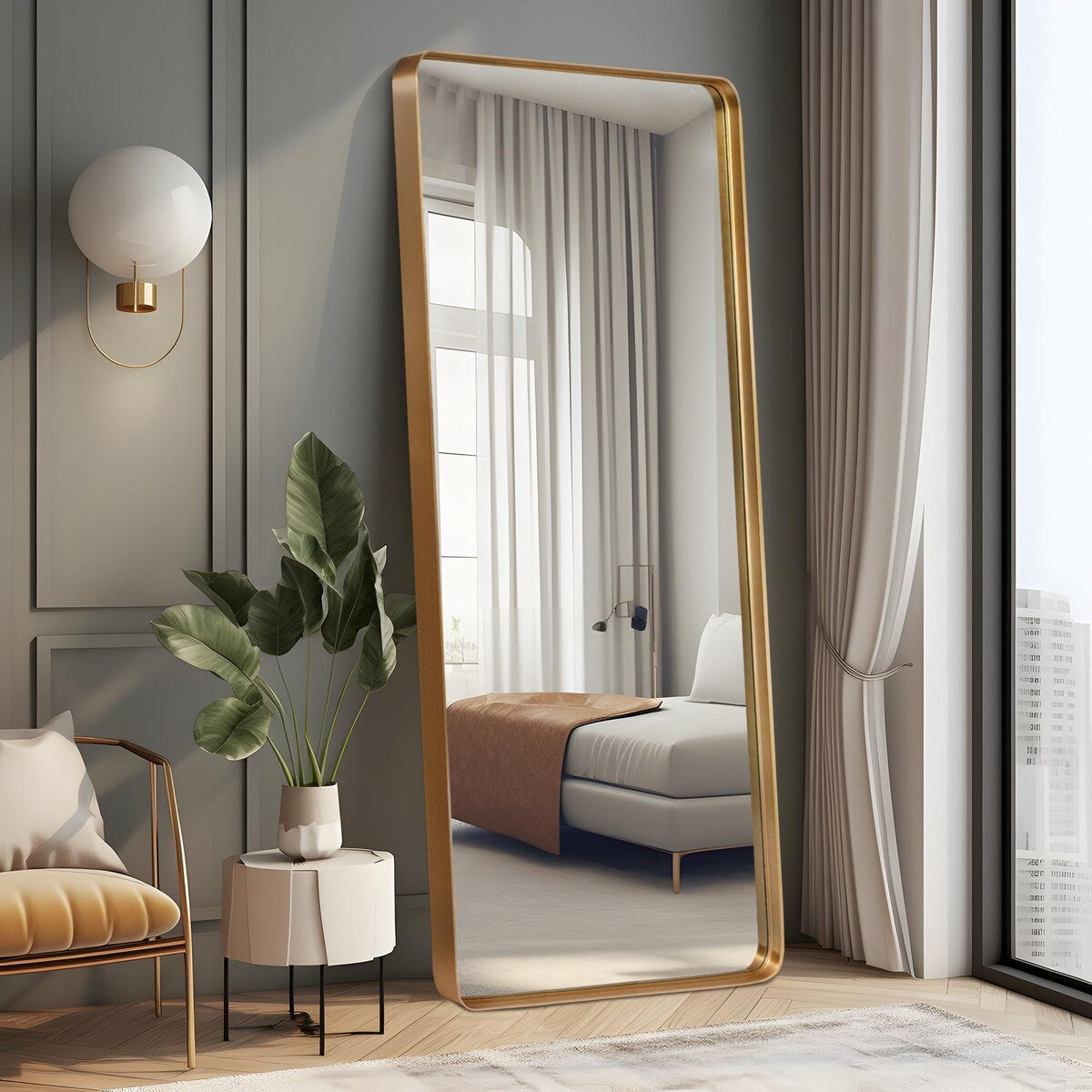 Miroir mural rectangulaire profond moderne en alliage d'aluminium - 71 x 28 cm