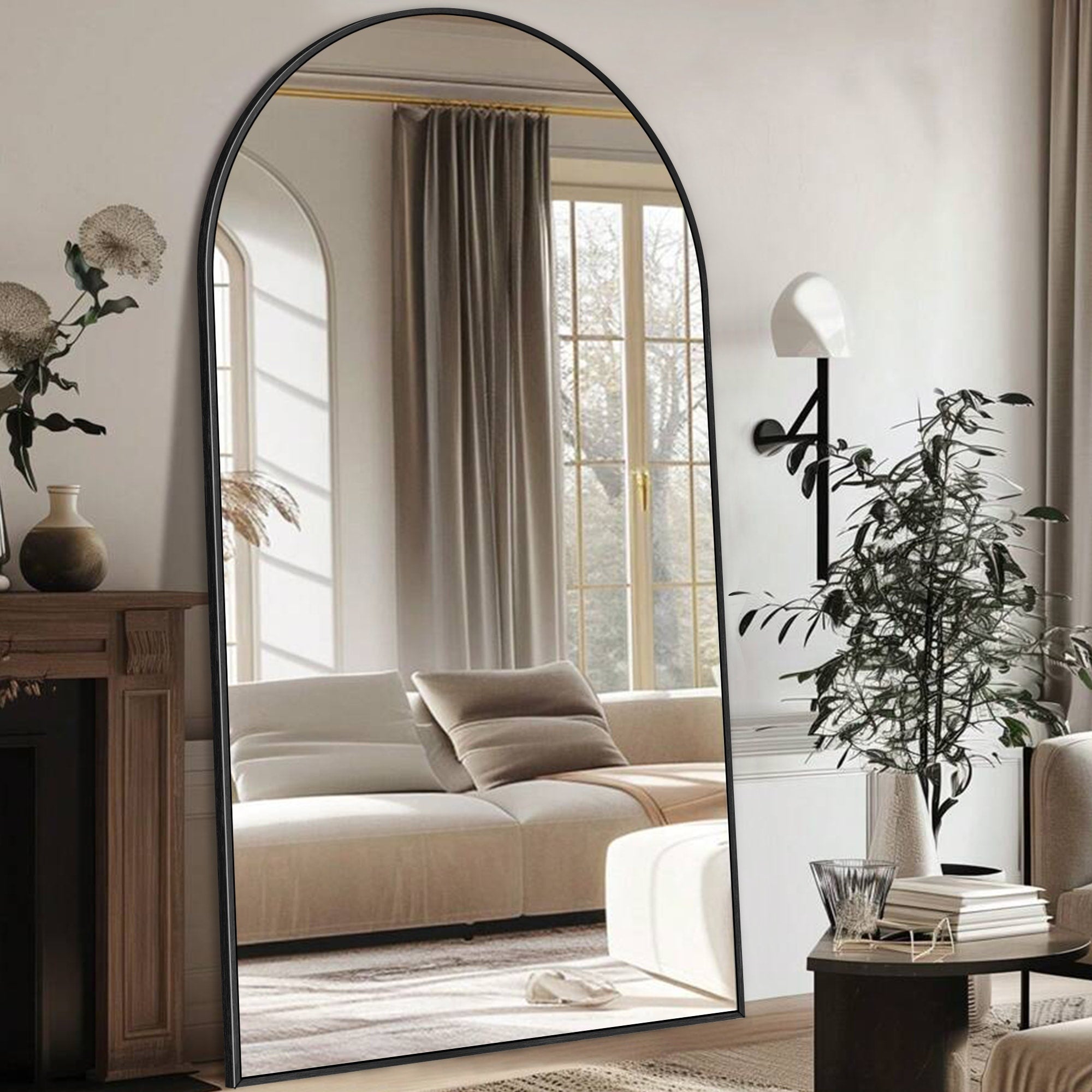 Miroir de sol moderne arqué en alliage d'aluminium sur toute la longueur