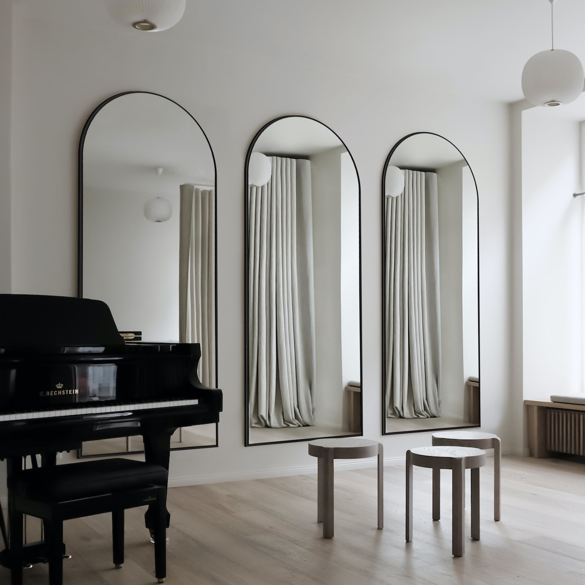 Miroir de sol moderne arqué en alliage d'aluminium sur toute la longueur