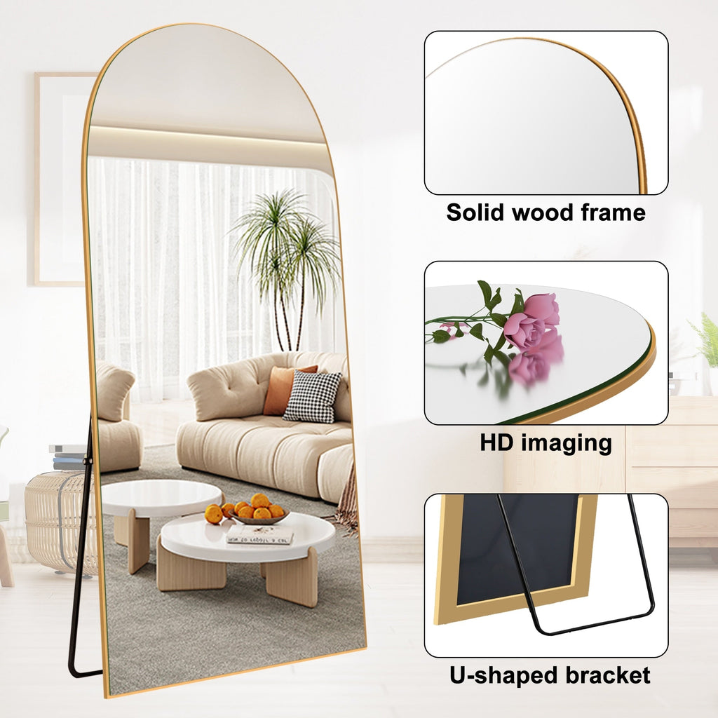 Miroir sur pied en bois moderne et arqué sur toute la longueur