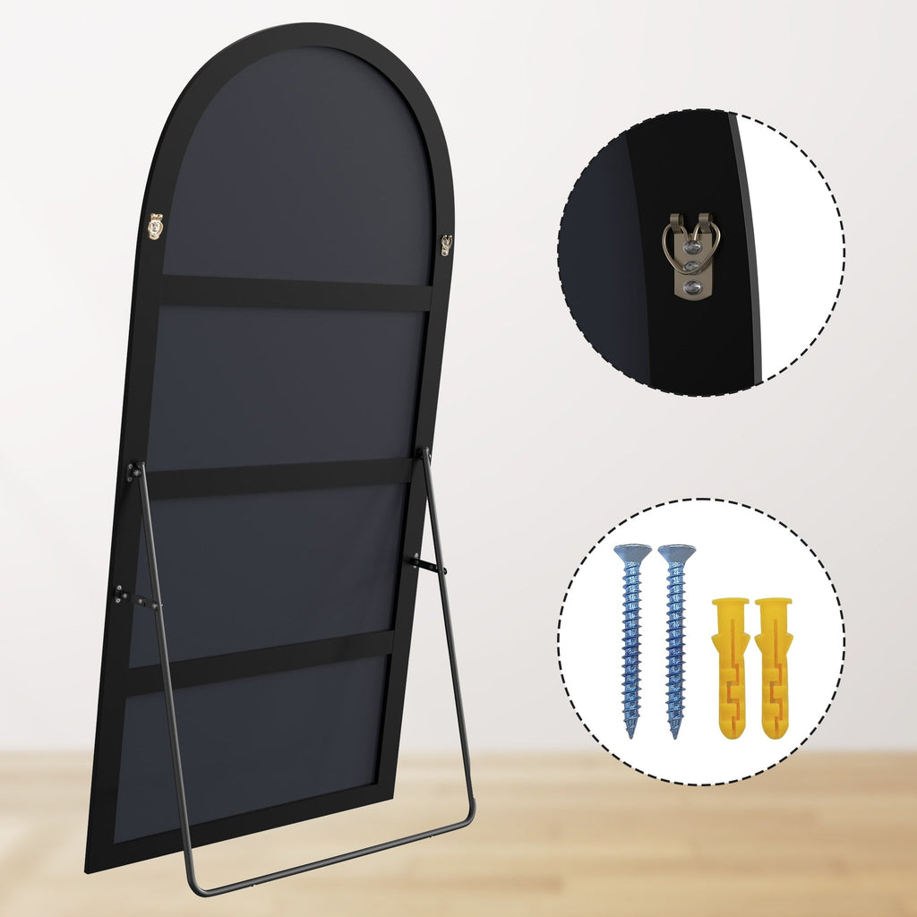Miroir sur pied en bois moderne et arqué sur toute la longueur