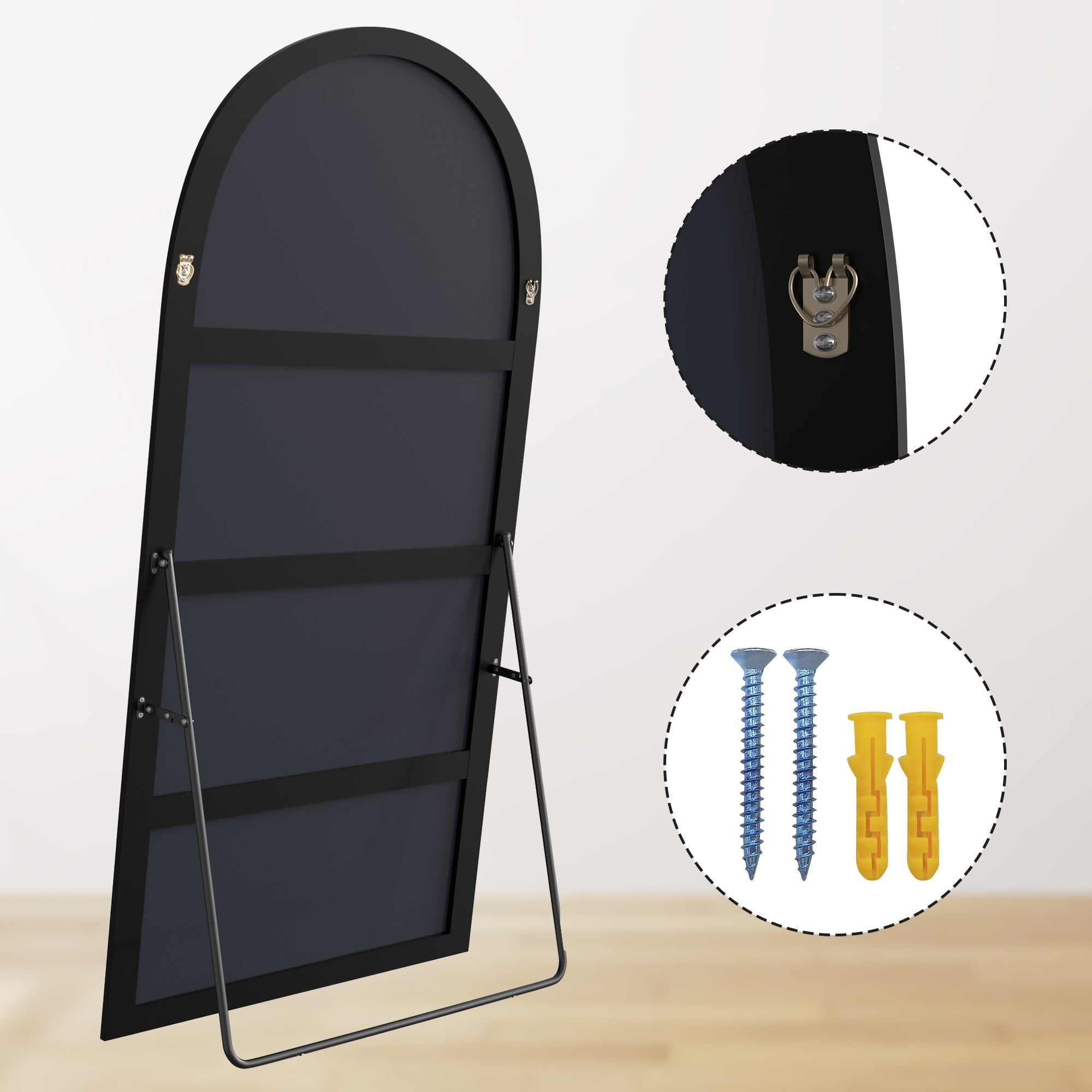 Miroir sur pied en bois moderne et arqué sur toute la longueur