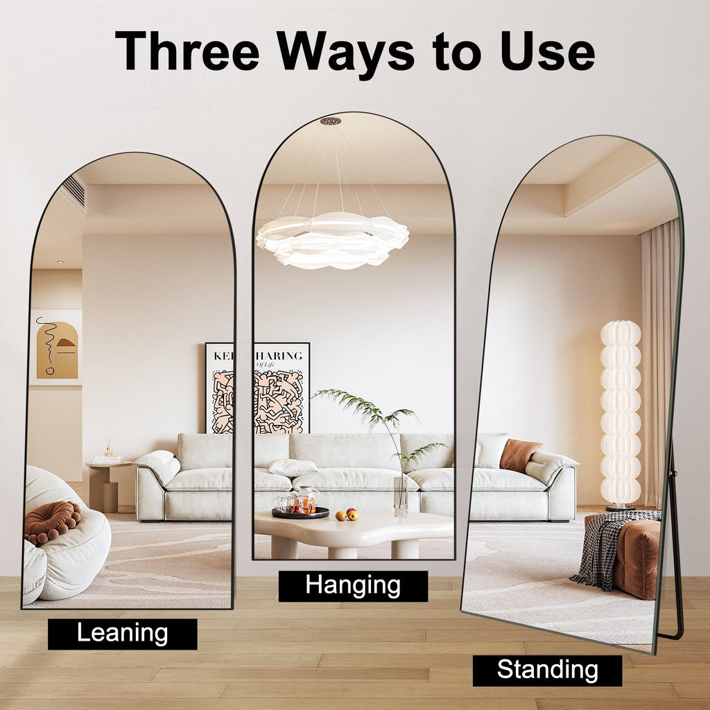 Miroir sur pied en bois moderne et arqué sur toute la longueur
