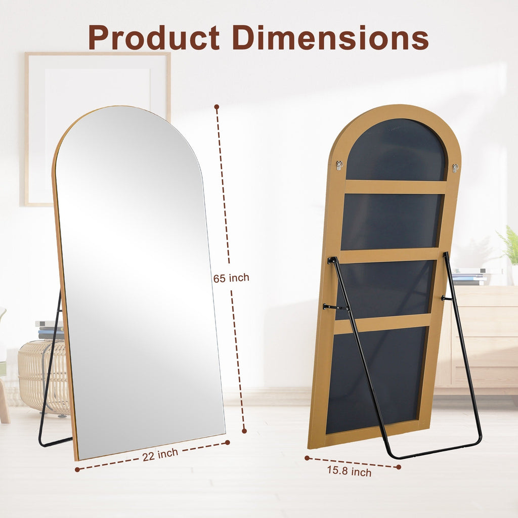 Miroir sur pied en bois moderne et arqué sur toute la longueur