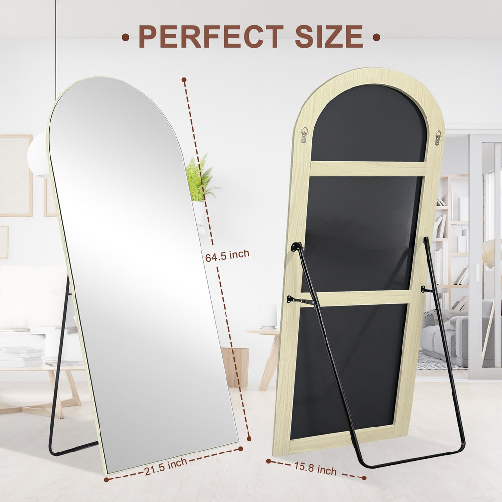 Miroir sur pied en bois moderne et arqué sur toute la longueur