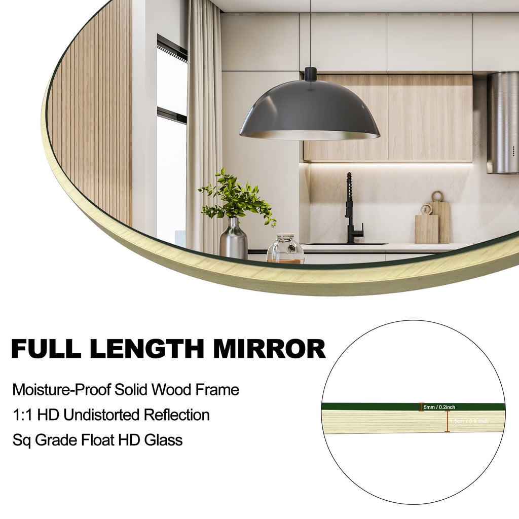 Miroir sur pied en bois moderne et arqué sur toute la longueur