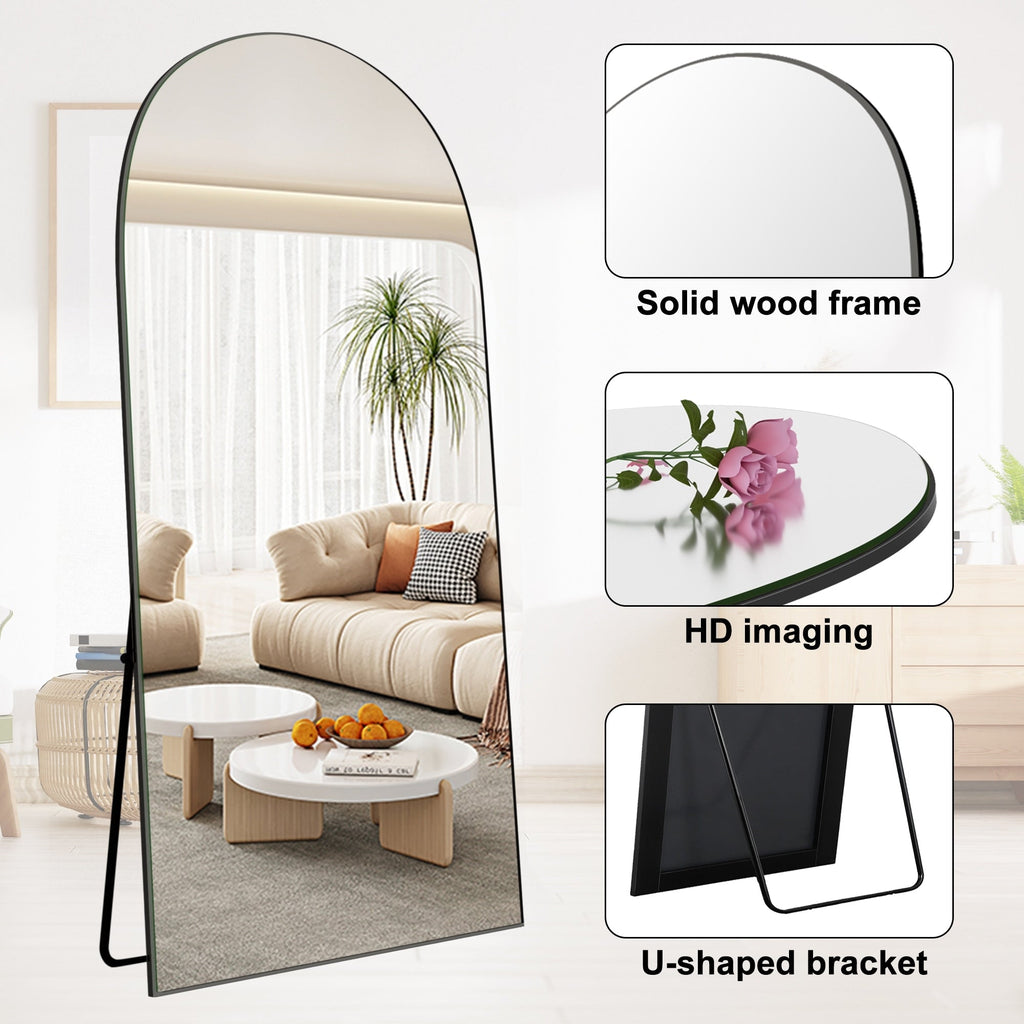 Miroir sur pied en bois moderne et arqué sur toute la longueur