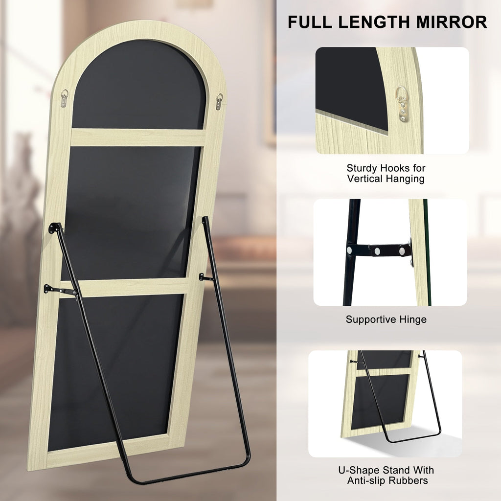 Miroir sur pied en bois moderne et arqué sur toute la longueur