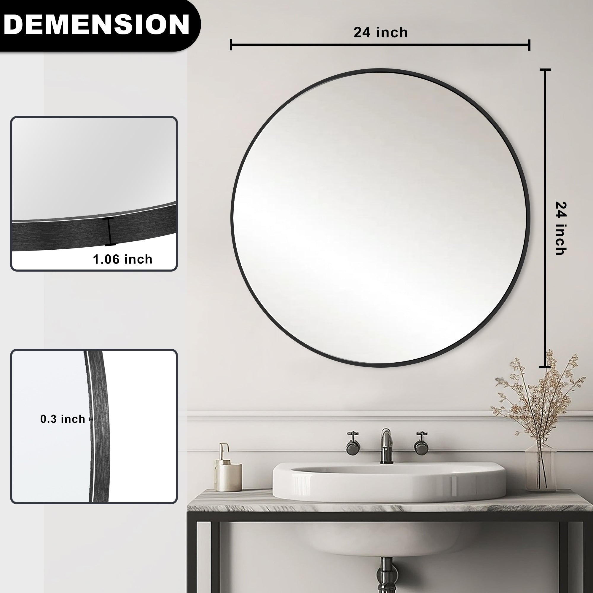 Miroir de salle de bain rond mural moderne