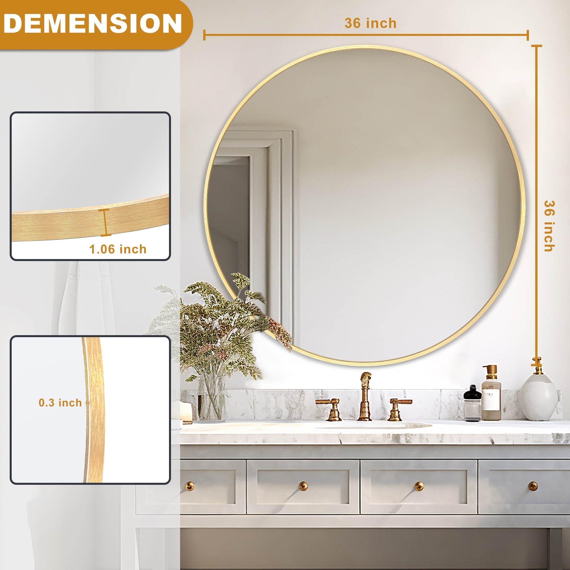 Miroir de salle de bain rond mural moderne