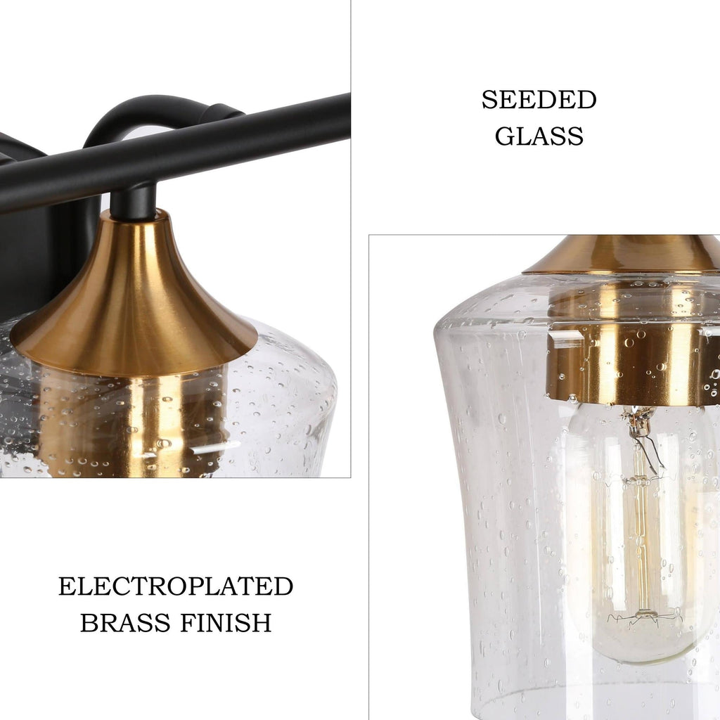 Luminaires de salle de bain linéaires modernes en or noir à 2, 3 ou 4 lampes avec verre grainé