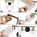 Luminaires de salle de bain linéaires modernes en or noir à 2, 3 ou 4 lampes avec verre grainé