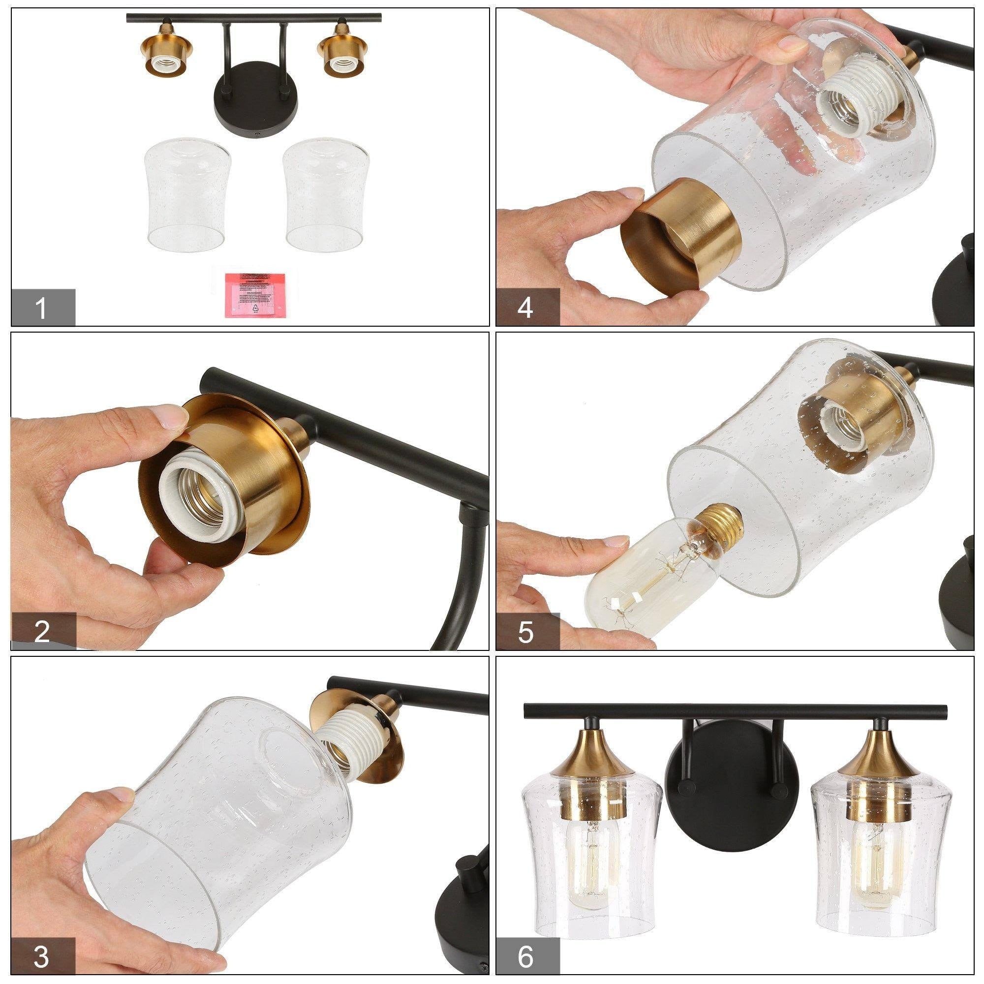 Luminaires de salle de bain linéaires modernes en or noir à 2, 3 ou 4 lampes avec verre grainé
