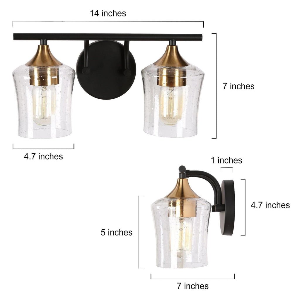 Luminaires de salle de bain linéaires modernes en or noir à 2, 3 ou 4 lampes avec verre grainé