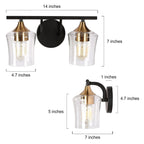 Luminaires de salle de bain linéaires modernes en or noir à 2, 3 ou 4 lampes avec verre grainé