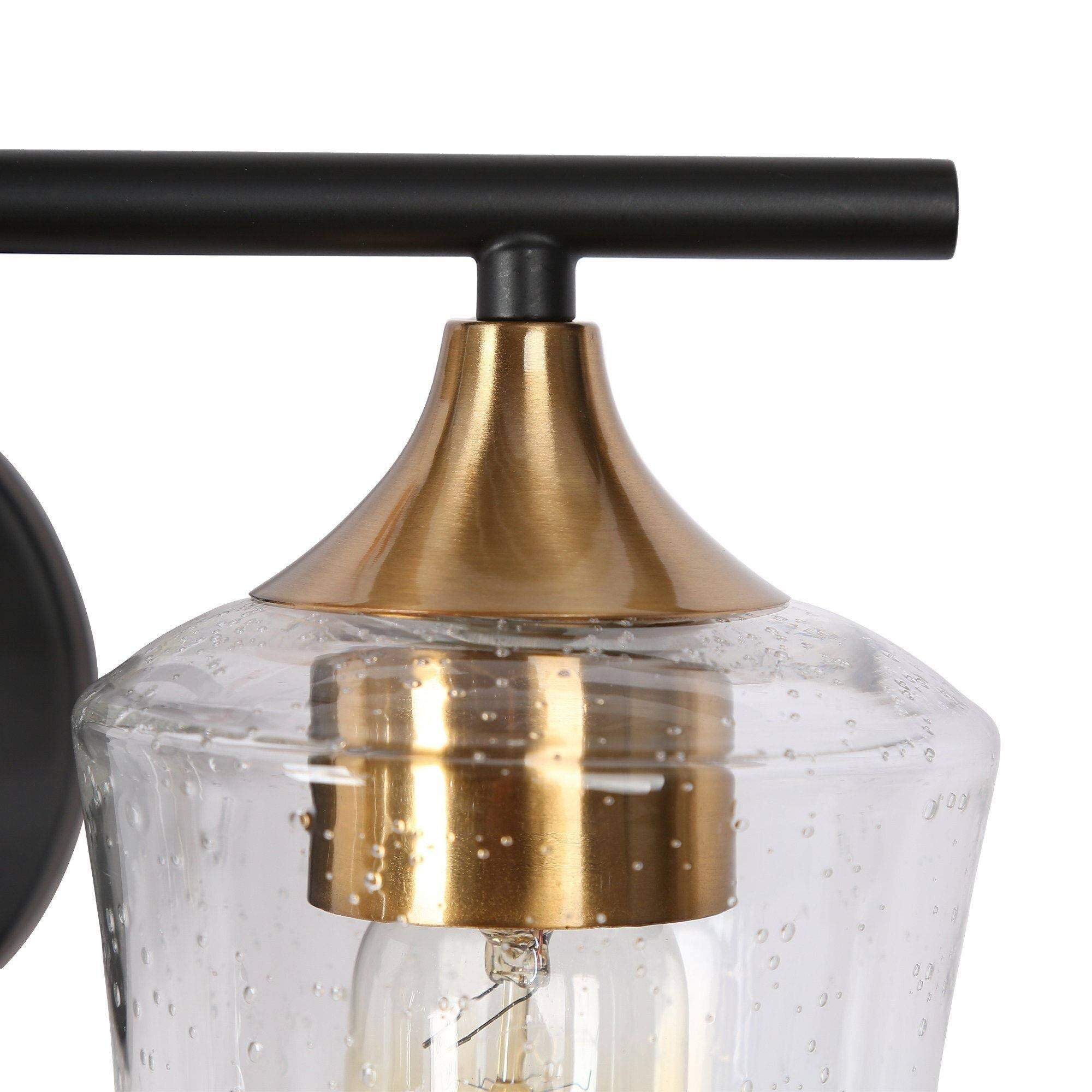 Luminaires de salle de bain linéaires modernes en or noir à 2, 3 ou 4 lampes avec verre grainé
