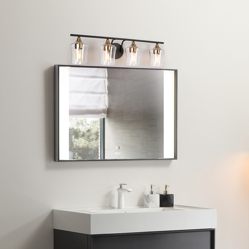 Luminaires de salle de bain linéaires modernes en or noir à 2, 3 ou 4 lampes avec verre grainé