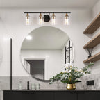 Luminaires de salle de bain linéaires modernes en or noir à 2, 3 ou 4 lampes avec verre grainé