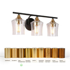 Luminaires de salle de bain linéaires modernes en or noir à 2, 3 ou 4 lampes avec verre grainé