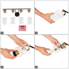 Luminaires de salle de bain linéaires modernes en or noir à 2, 3 ou 4 lampes avec verre grainé