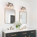 Luminaires de salle de bain linéaires modernes en or noir à 2, 3 ou 4 lampes avec verre grainé