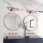 Luminaires de salle de bain linéaires modernes en or noir à 2, 3 ou 4 lampes avec verre grainé