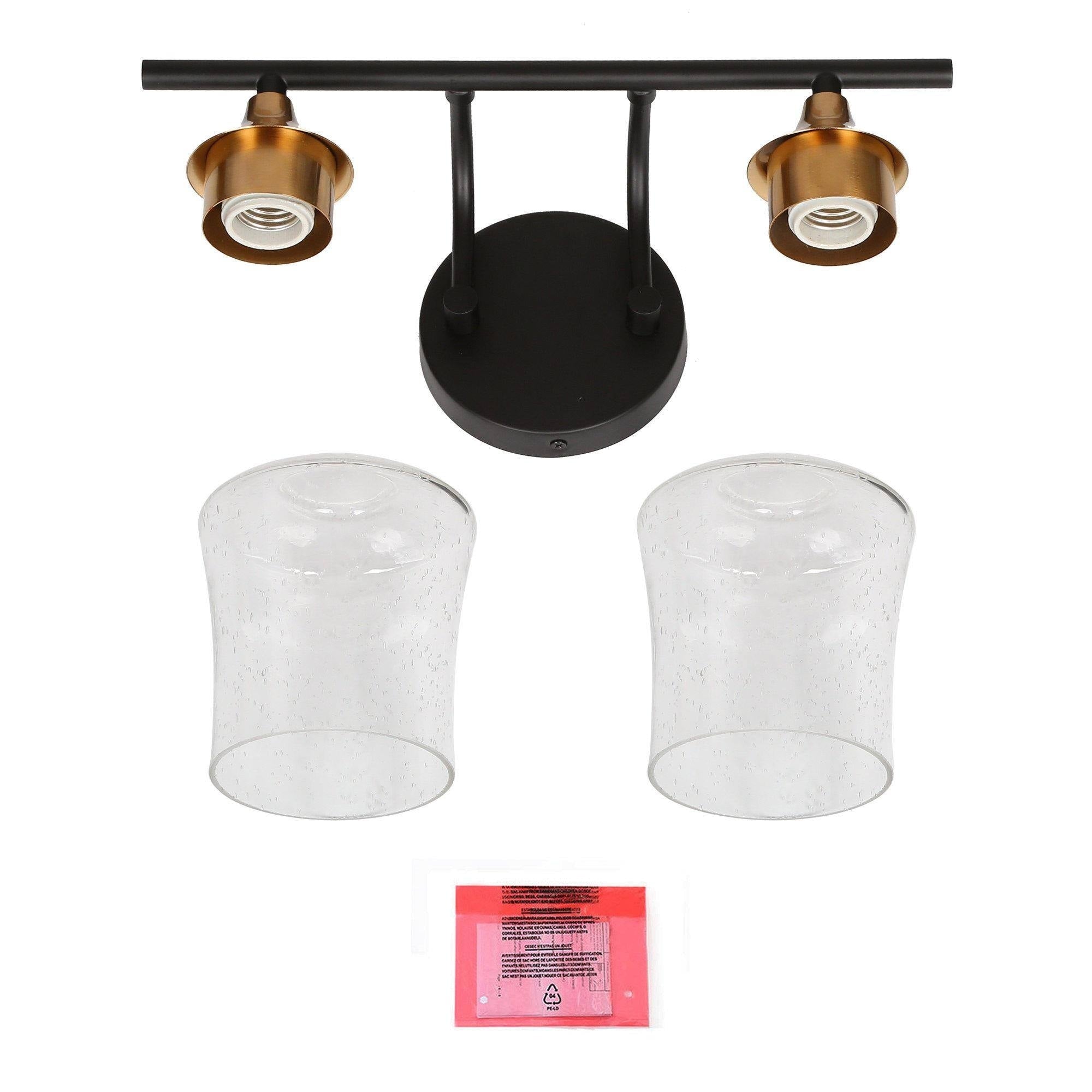 Luminaires de salle de bain linéaires modernes en or noir à 2, 3 ou 4 lampes avec verre grainé