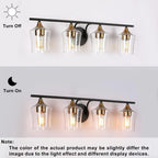 Luminaires de salle de bain linéaires modernes en or noir à 2, 3 ou 4 lampes avec verre grainé